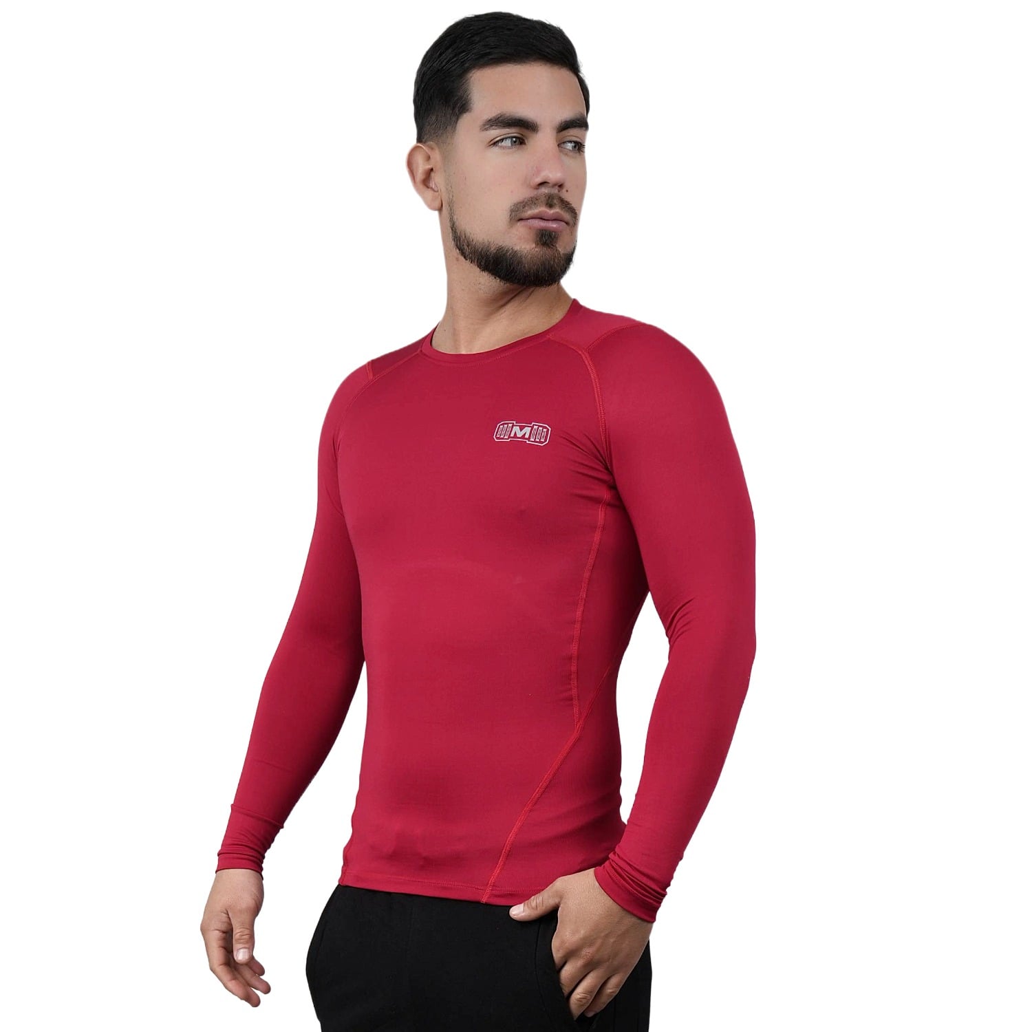 POLO DEPORTIVO DE COMPRESIÓN MANGA LARGA MUSCLE MUSEUM COLOR ROJO PARA HOMBRES - 1