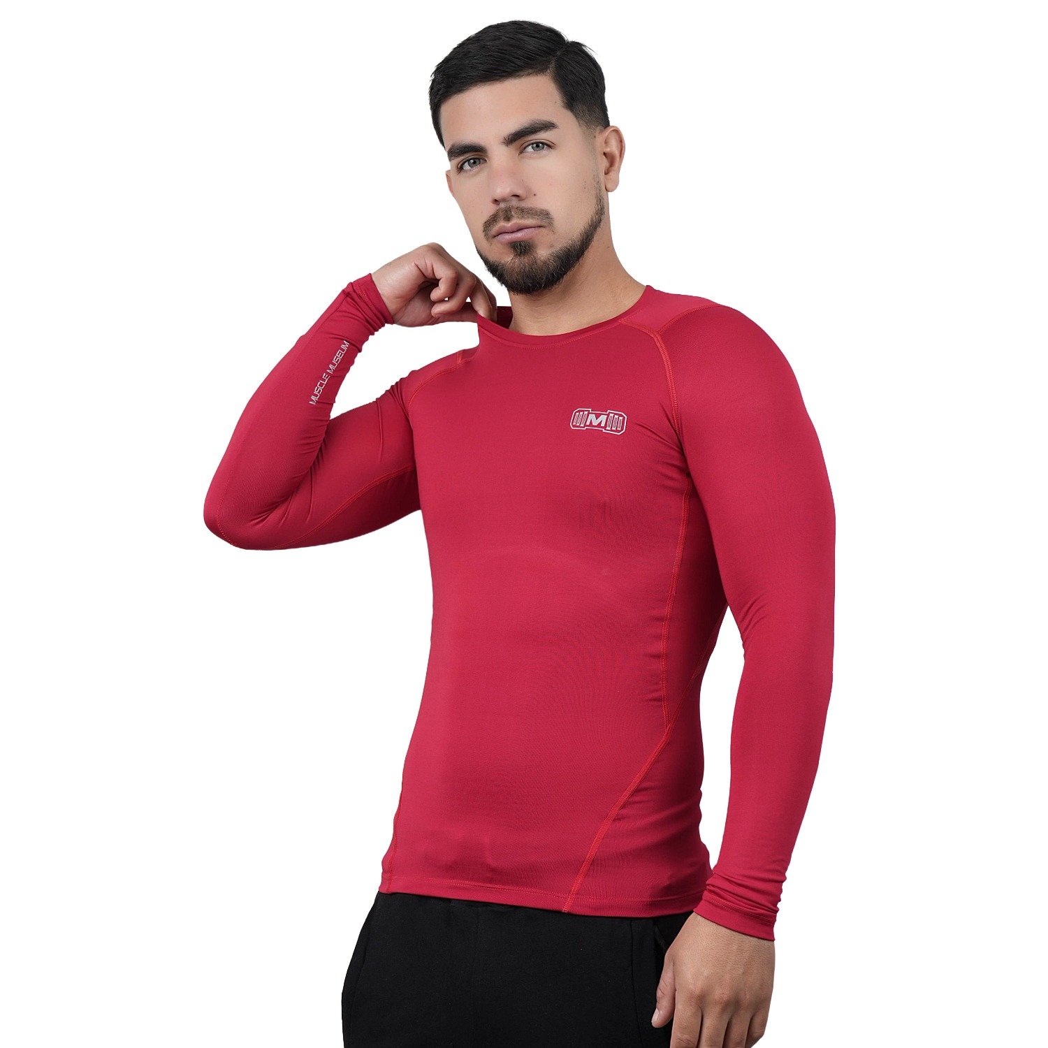 POLO DEPORTIVO DE COMPRESIÓN MANGA LARGA MUSCLE MUSEUM COLOR ROJO PARA HOMBRES - 4