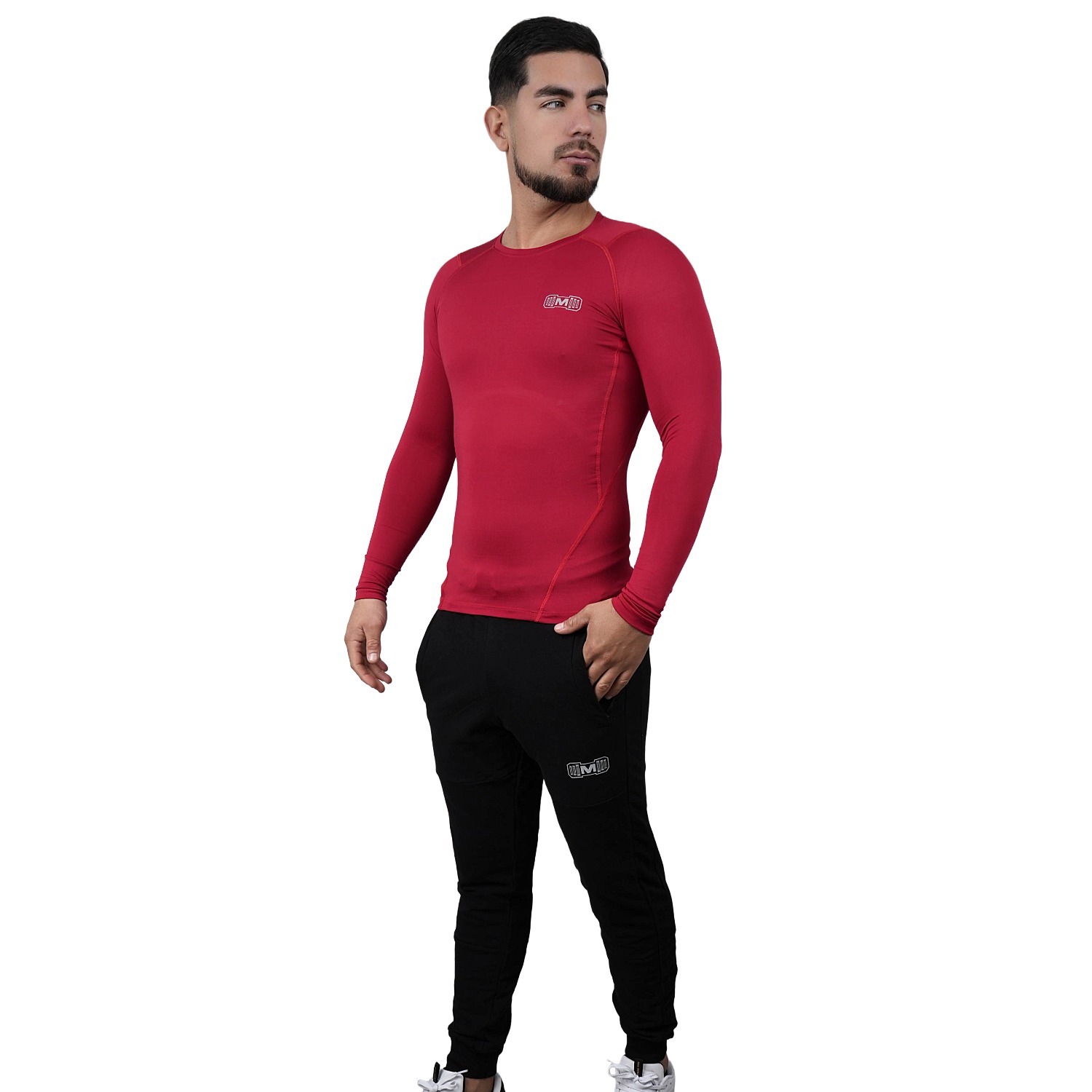 POLO DEPORTIVO DE COMPRESIÓN MANGA LARGA MUSCLE MUSEUM COLOR ROJO PARA HOMBRES - 5