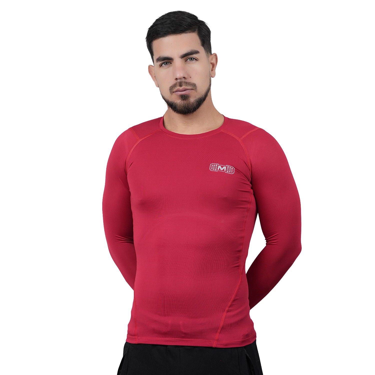 POLO DEPORTIVO DE COMPRESIÓN MANGA LARGA MUSCLE MUSEUM COLOR ROJO PARA HOMBRES - 6