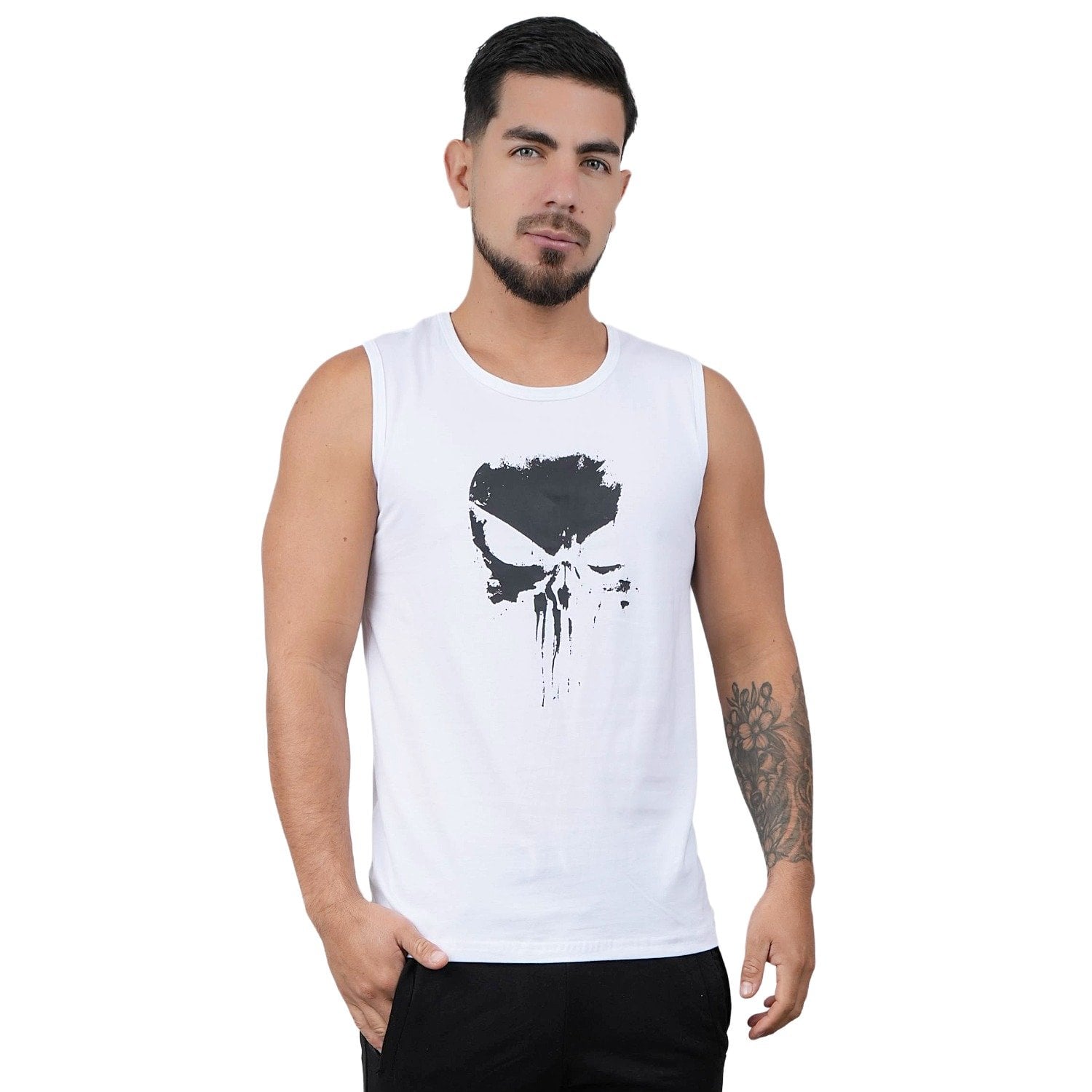 POLO MANGA CERO DEPORTIVO MUSCLE MUSEUM COLOR BLANCO PUNISHER PARA HOMBRE - 1