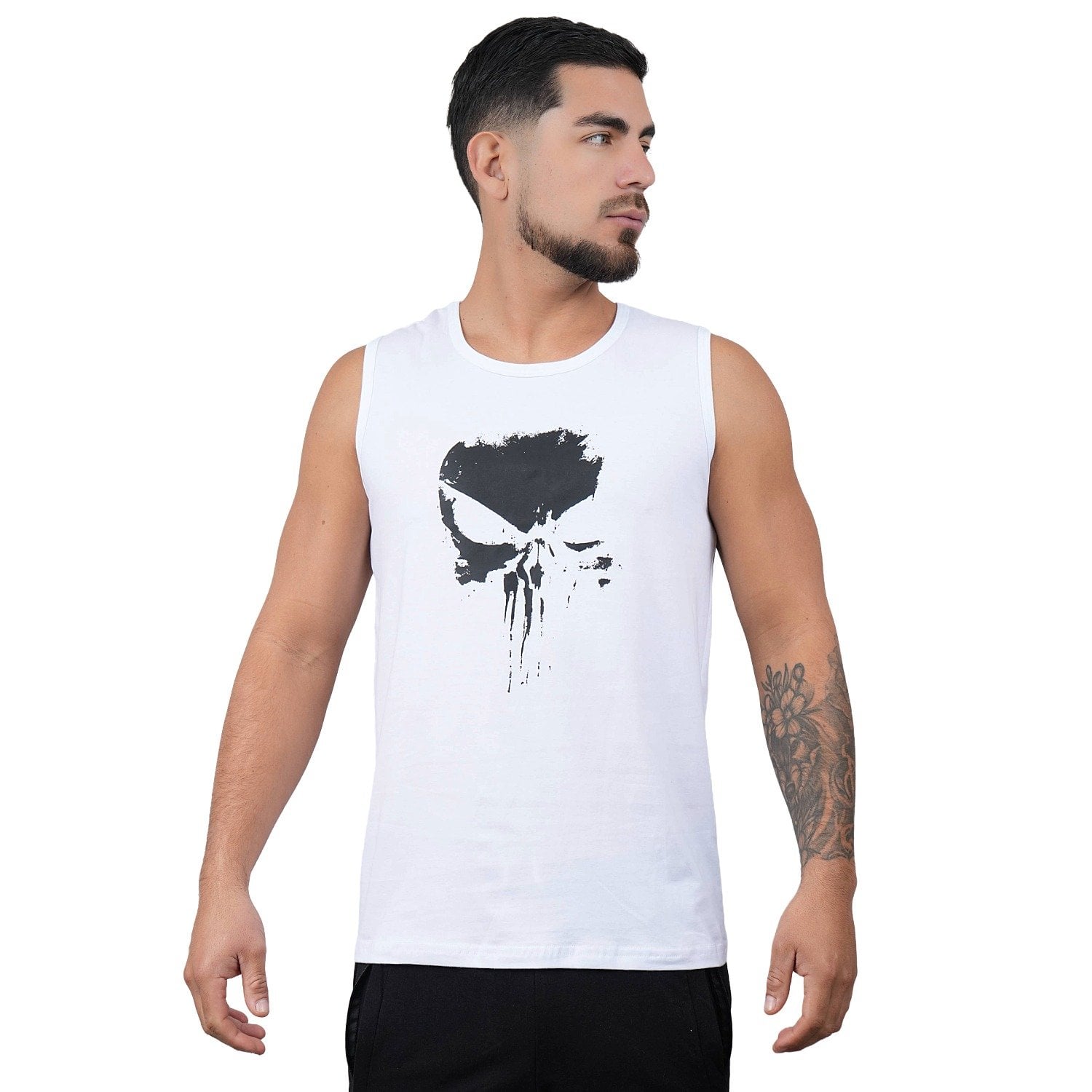 POLO MANGA CERO DEPORTIVO MUSCLE MUSEUM COLOR BLANCO PUNISHER PARA HOMBRE - 2