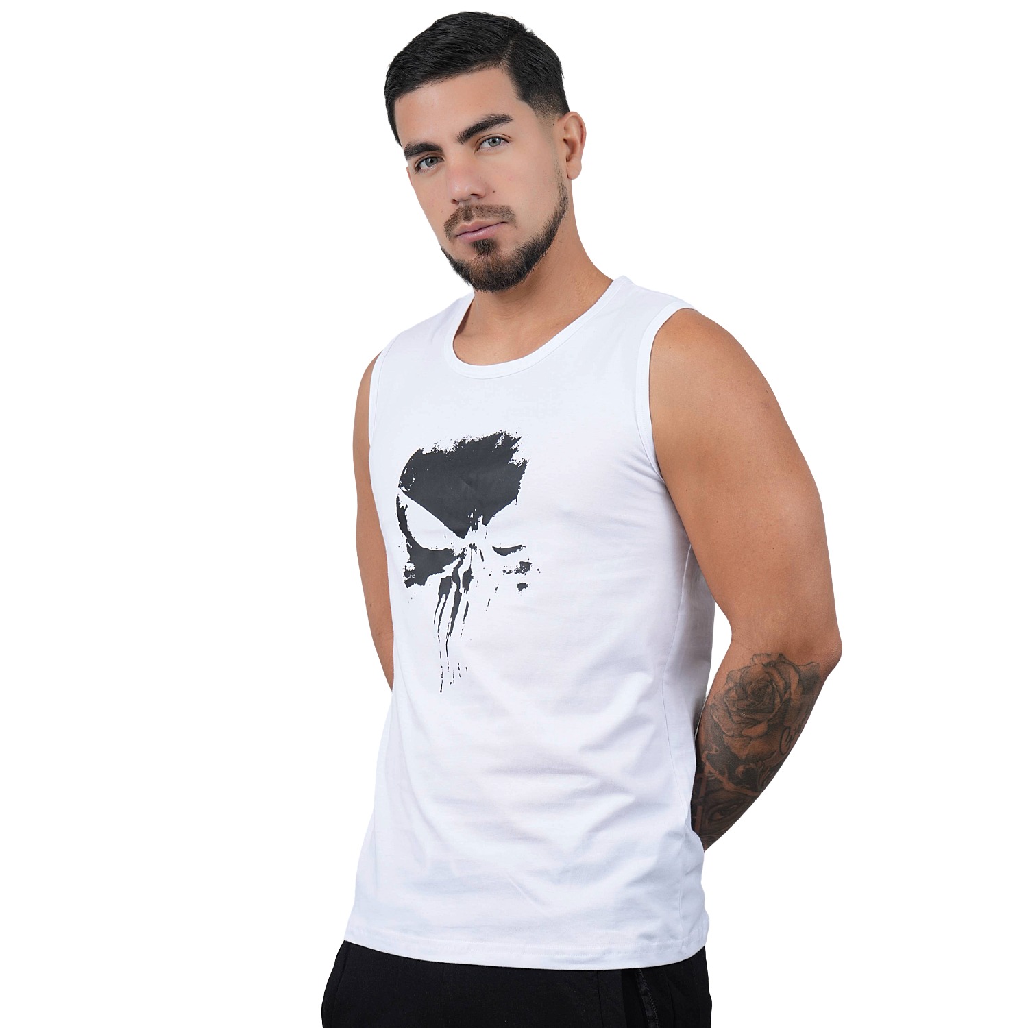 POLO MANGA CERO DEPORTIVO MUSCLE MUSEUM COLOR BLANCO PUNISHER PARA HOMBRE - 6