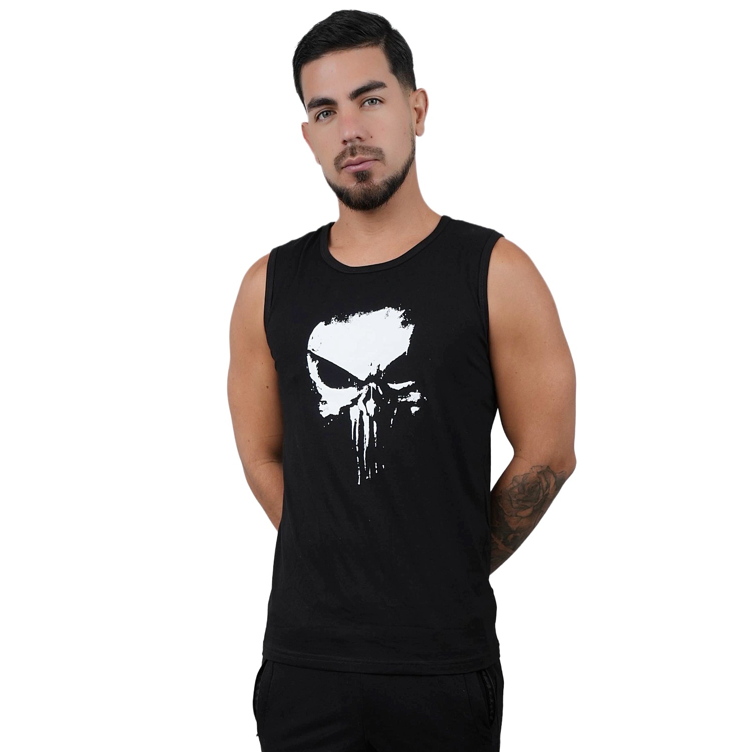 POLO MANGA CERO DEPORTIVO MUSCLE MUSEUM COLOR NEGRO PUNISHER PARA HOMBRE - 1