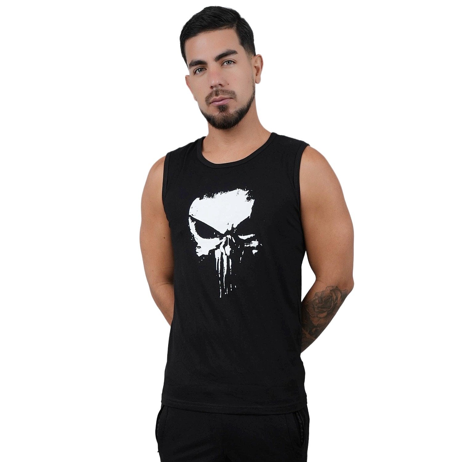 POLO MANGA CERO DEPORTIVO MUSCLE MUSEUM COLOR NEGRO PUNISHER PARA HOMBRE - 1