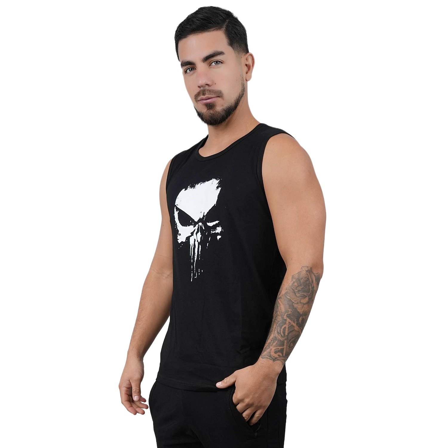 POLO MANGA CERO DEPORTIVO MUSCLE MUSEUM COLOR NEGRO PUNISHER PARA HOMBRE - 6
