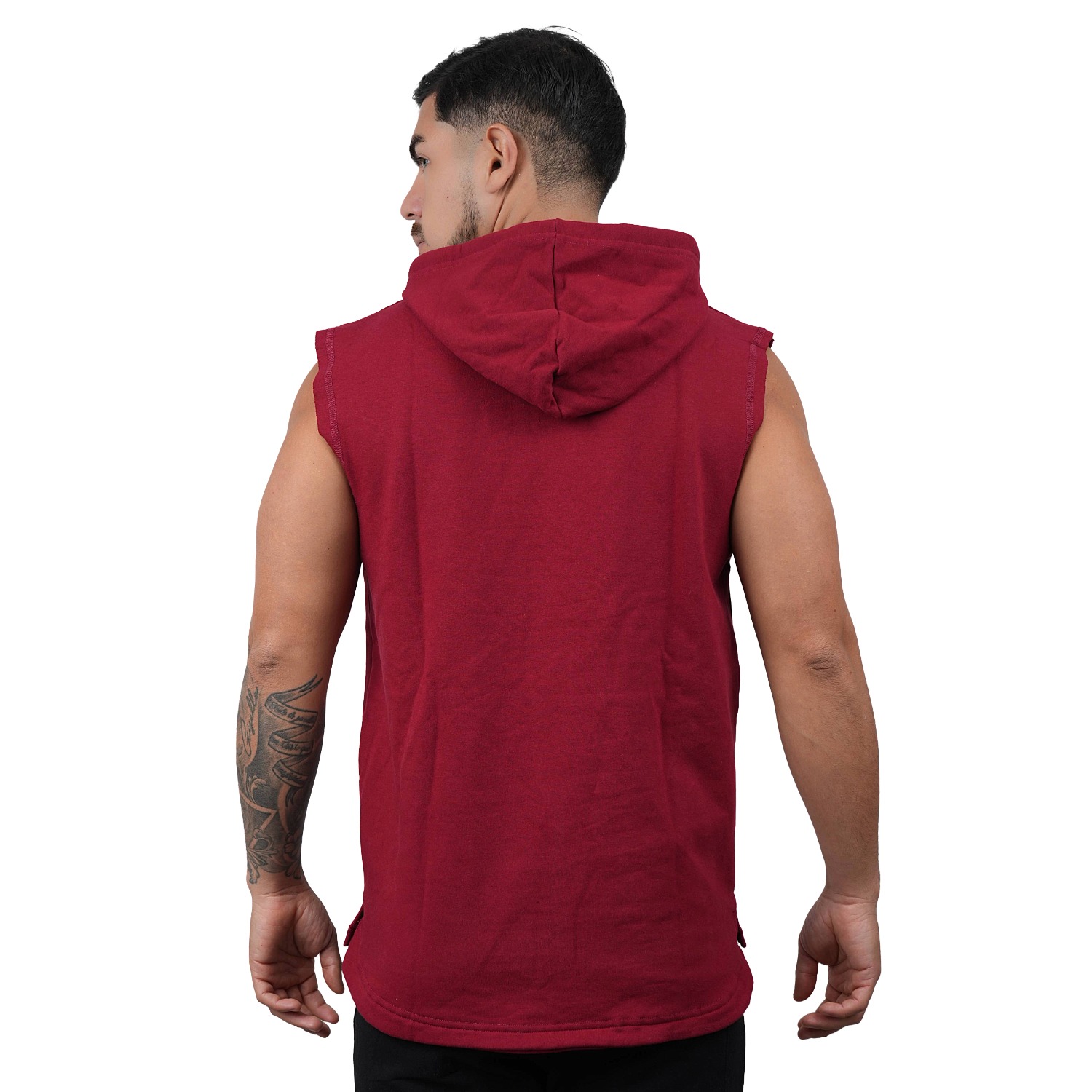 POLERA MANGA CERO MUSCLE MUSEUM COLOR ROJO OSCURO CON BOLSILLO DELANTERO CON CIERRE PARA HOMBRES - 4
