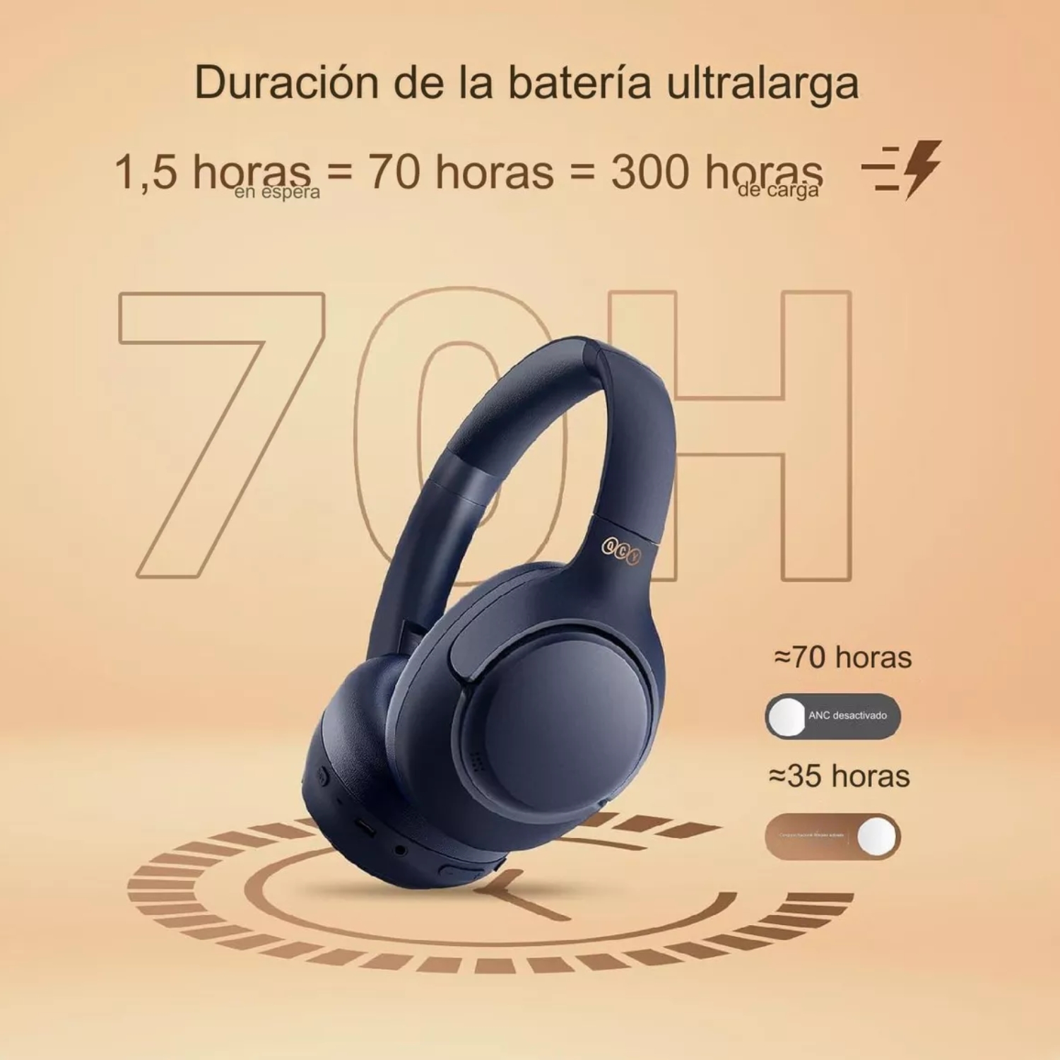 AUDÍFONO INALÁMBRICO QCY H3 ANC BLUETOOTH AZUL HI-RES - 5