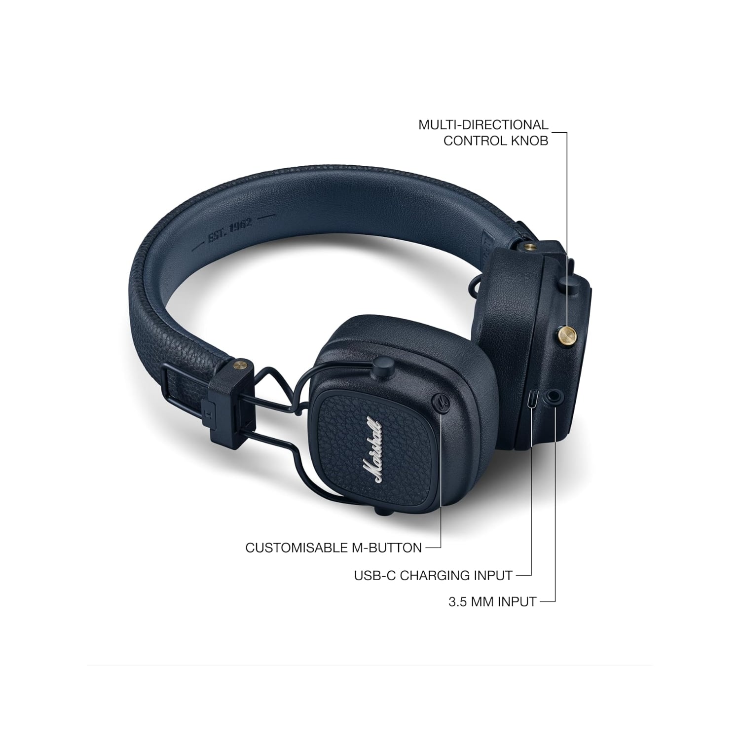 AUDÍFONOS BLUETOOTH MARSHALL MAJOR V ON-EAR WIRELESS 100HRS AZUL - 3