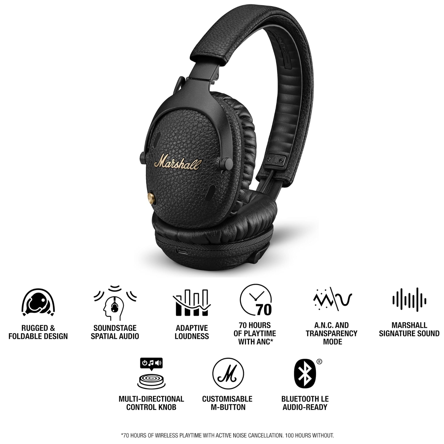 AUDÍFONOS BLUETOOTH MARSHALL MONITOR III OVER-EAR ANC 100HRS NEGRO - 2