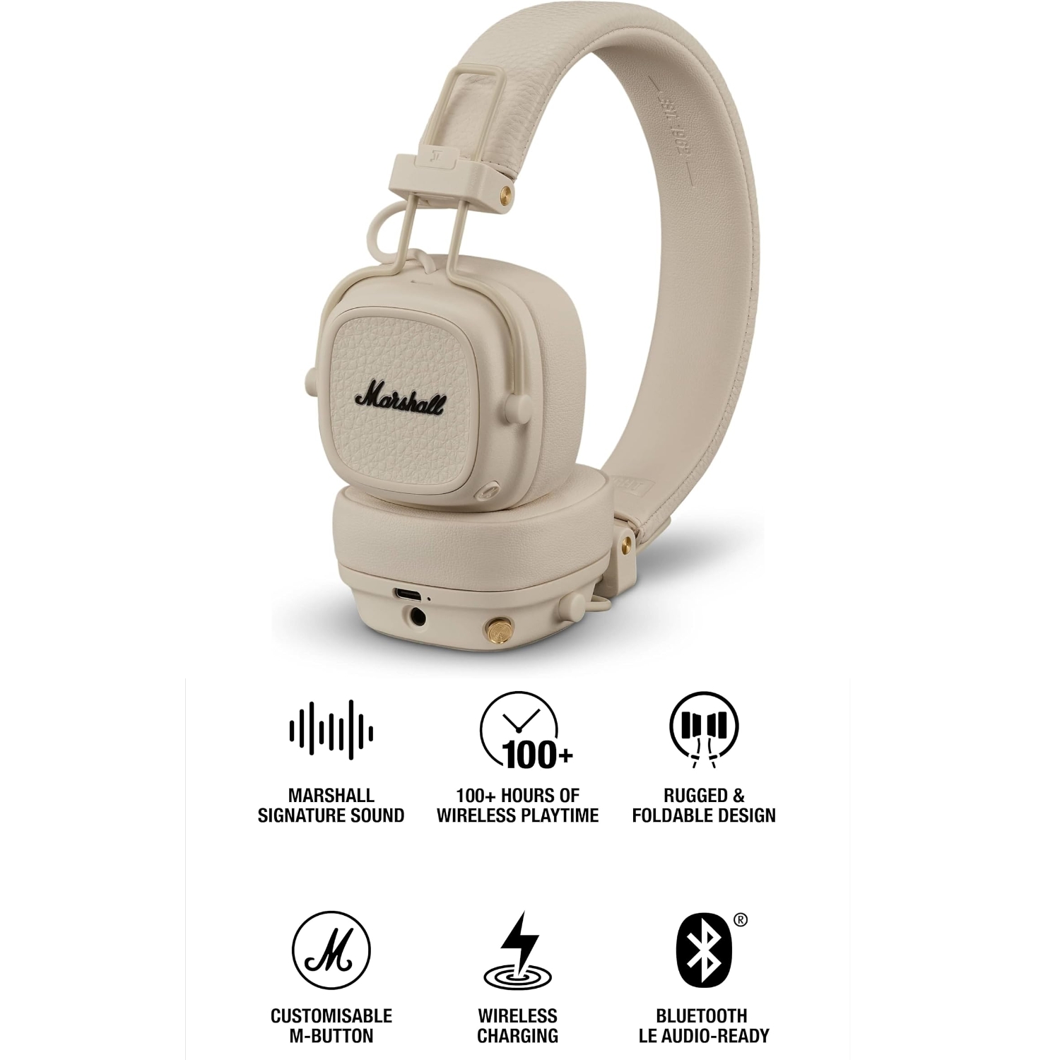 AUDÍFONOS BLUETOOTH MARSHALL MAJOR V ON-EAR WIRELESS 100HRS CREMA - 2