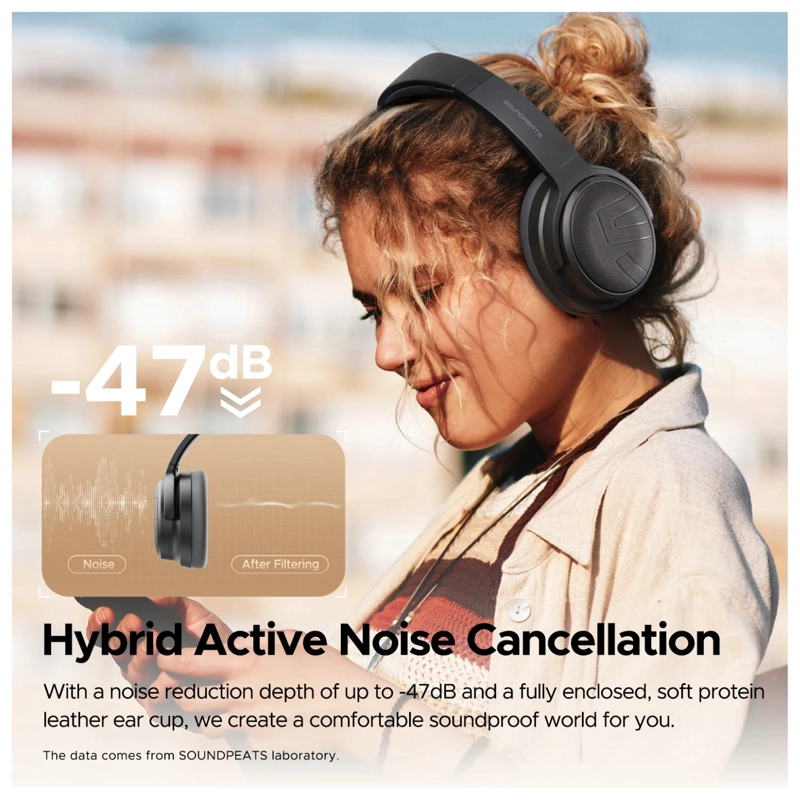AUDIFONOS SOUNDPEATS SPACE PRO HI-RES LDAC ANC HIBRIDO AI BEIGE - 2