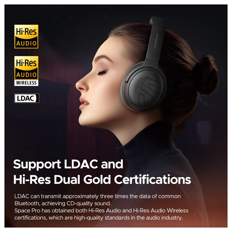 AUDIFONOS SOUNDPEATS SPACE PRO HI-RES LDAC ANC HIBRIDO AI BEIGE - 3