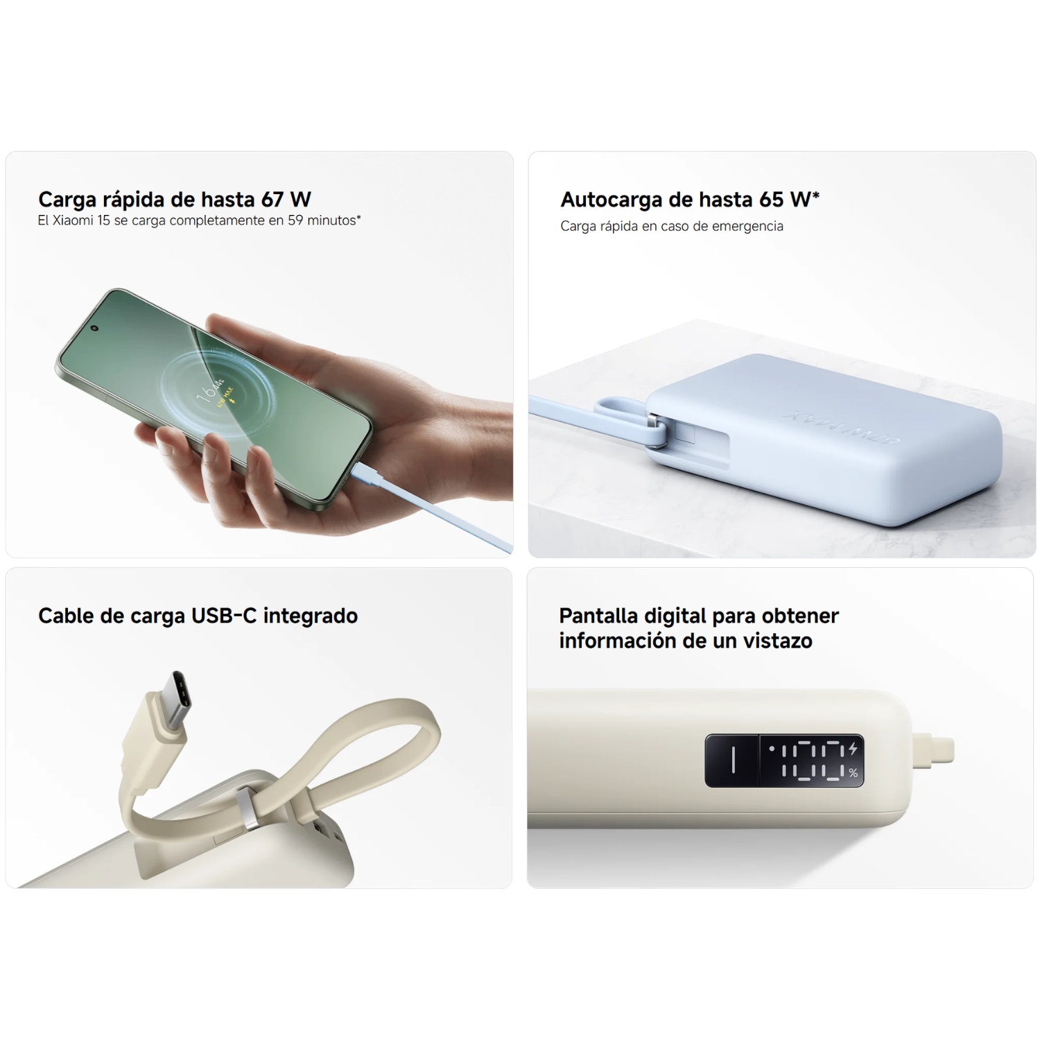 XIAOMI POWER BANK 10000MAH 67W BEIGE PARA CELULAR Y LAPTOP - 4