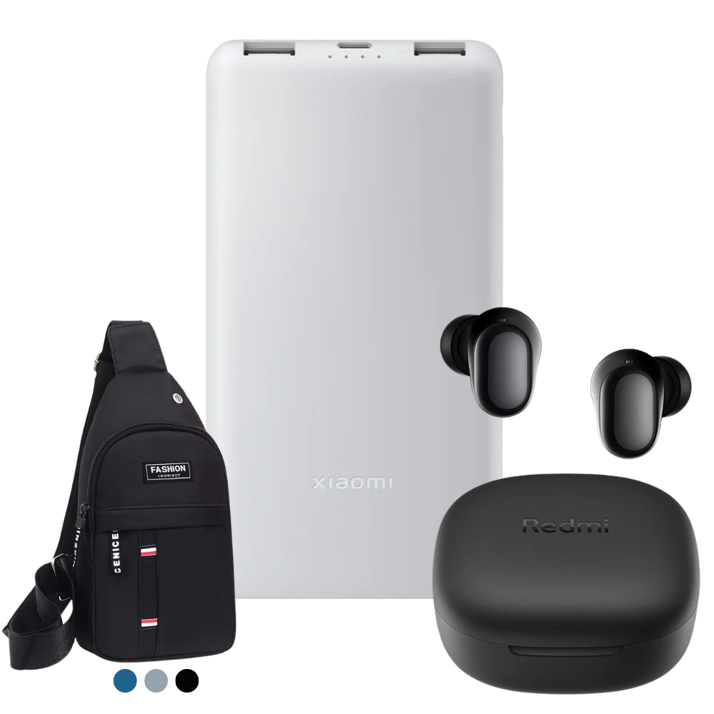 POWER BANK XIAOMI 10000MAH 22.5W LITE BLANCO + AUDÍFONOS REDMI BUDS 6 PLAY NEGRO + MORRAL MULTIUSOS NEGRO - 1