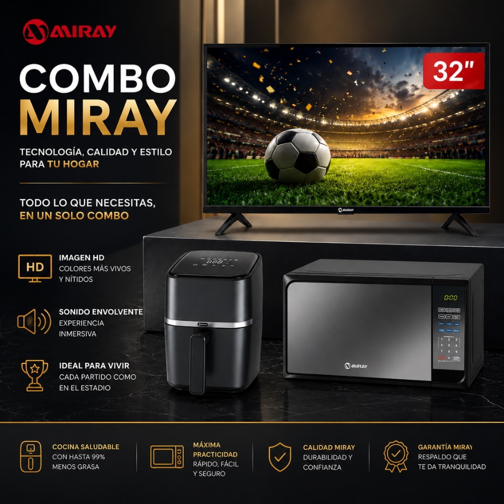 COMBO MIRAY TV 32” GOOGLE TV HD + MICROONDAS 20L + FREIDORA DE AIRE 3L - 2