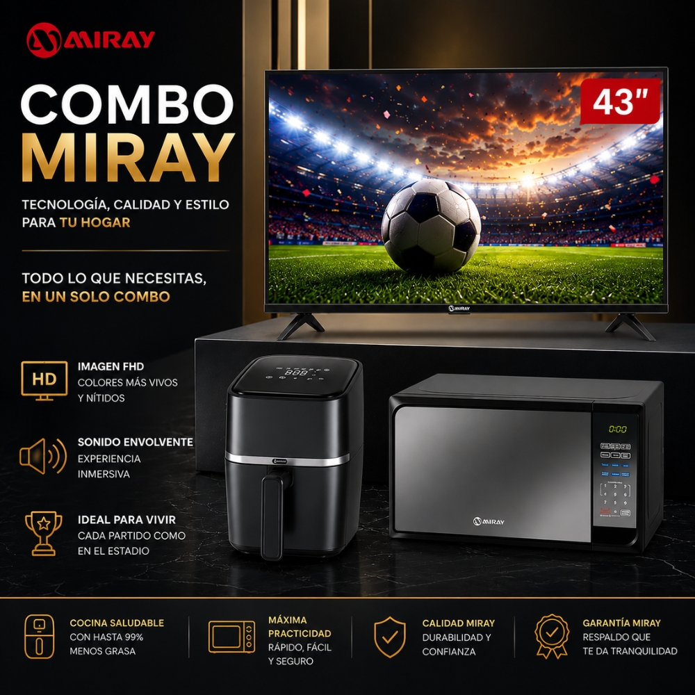 COMBO MIRAY TV 43” GOOGLE TV FHD + MICROONDAS 20L + FREIDORA DE AIRE 3L - 2