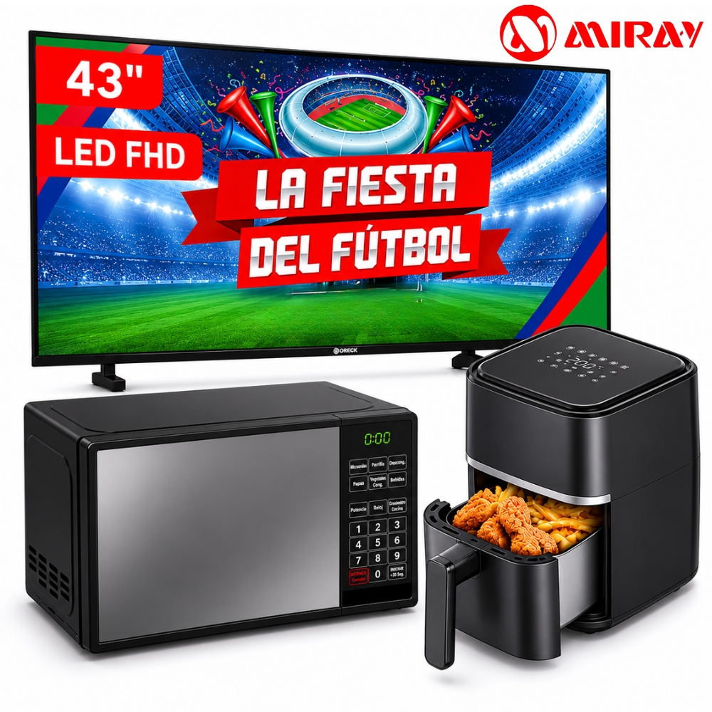 COMBO MIRAY TV 43” GOOGLE TV FHD + MICROONDAS 20L + FREIDORA DE AIRE 3L - 3