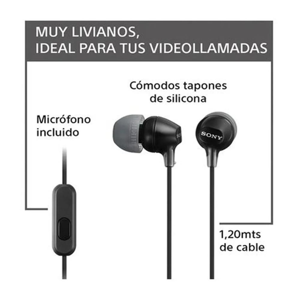 AUDÍFONO SONY EX15AP CON MICRÓFONO NEGRO - 3