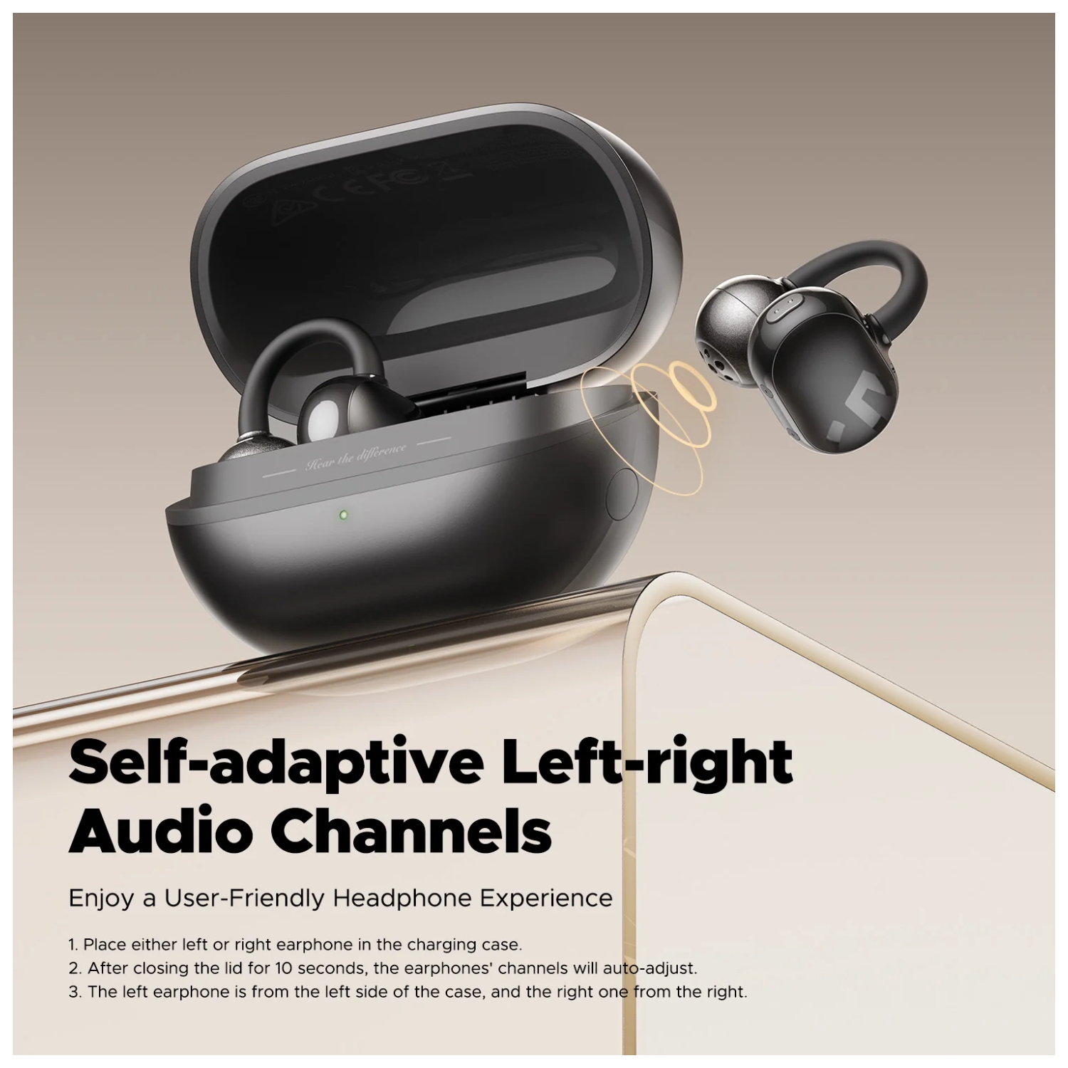 AUDÍFONO SOUNDPEATS POP CLIP BEIGE 30H CON CANCELACION DE RUIDO IPX4 - 9