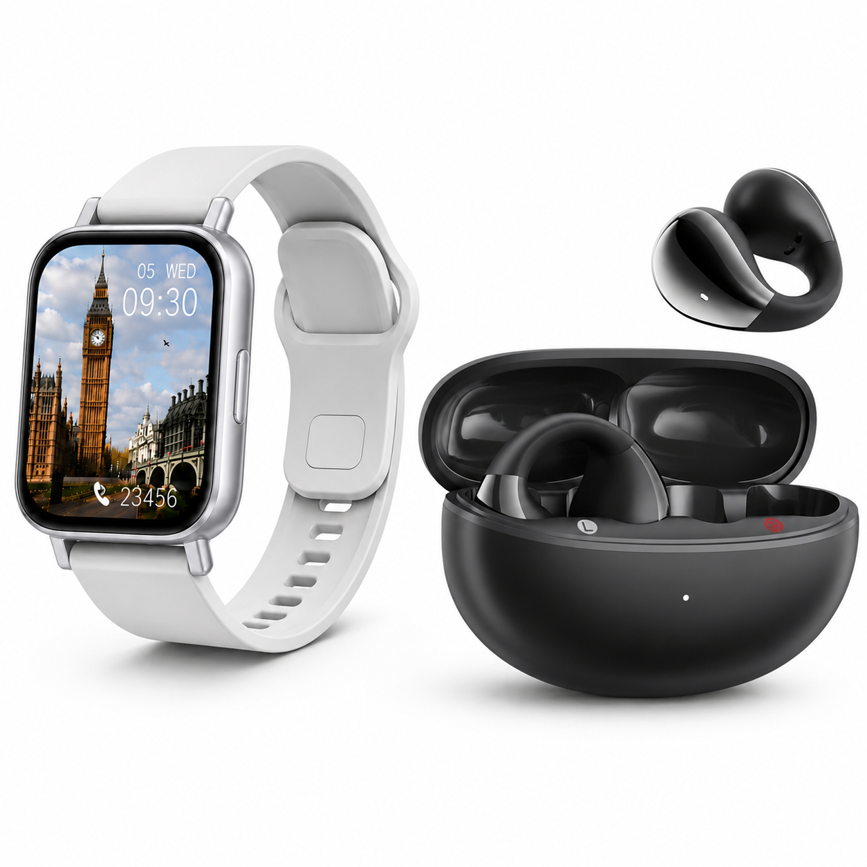 AUDÍFONO QCY CROSSKY C30 NEGRO 25H ENC + SMARTWATCH XIAOMI REDMI WATCH 5 ACTIVE PLATA - 1