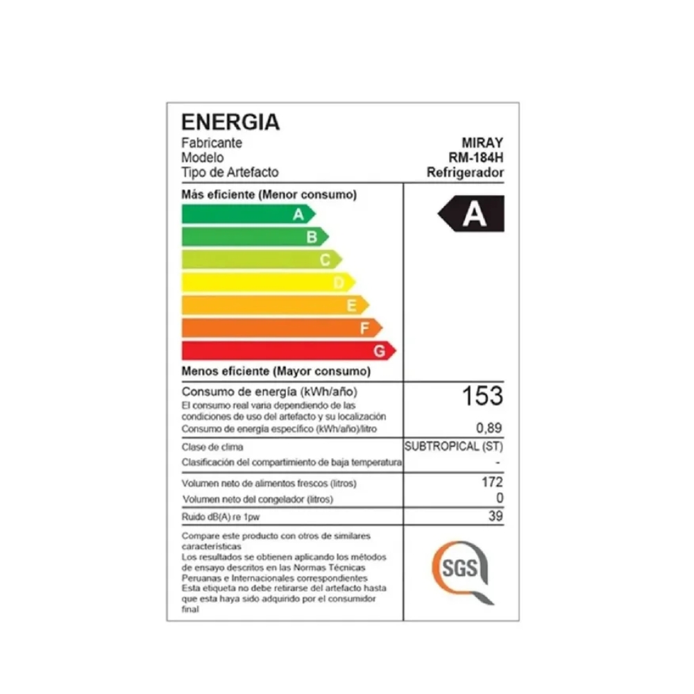 REFRIGERADORA MIRAY RM-184H EUROFRIO 172L - 7