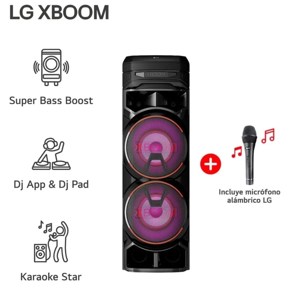 TORRE DE SONIDO LG XBOOM RNC9 1800W MULTI-BLUETOOTH KARAOKE STAR + MICROFONO INALÁMBRICO - 1