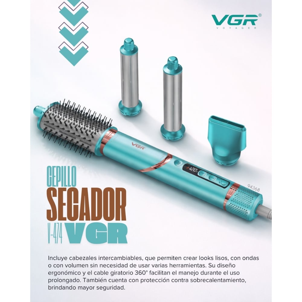 CEPILLO VOLUMINIZADOR VGR 4 EN 1 V-474 CELESTE - 2
