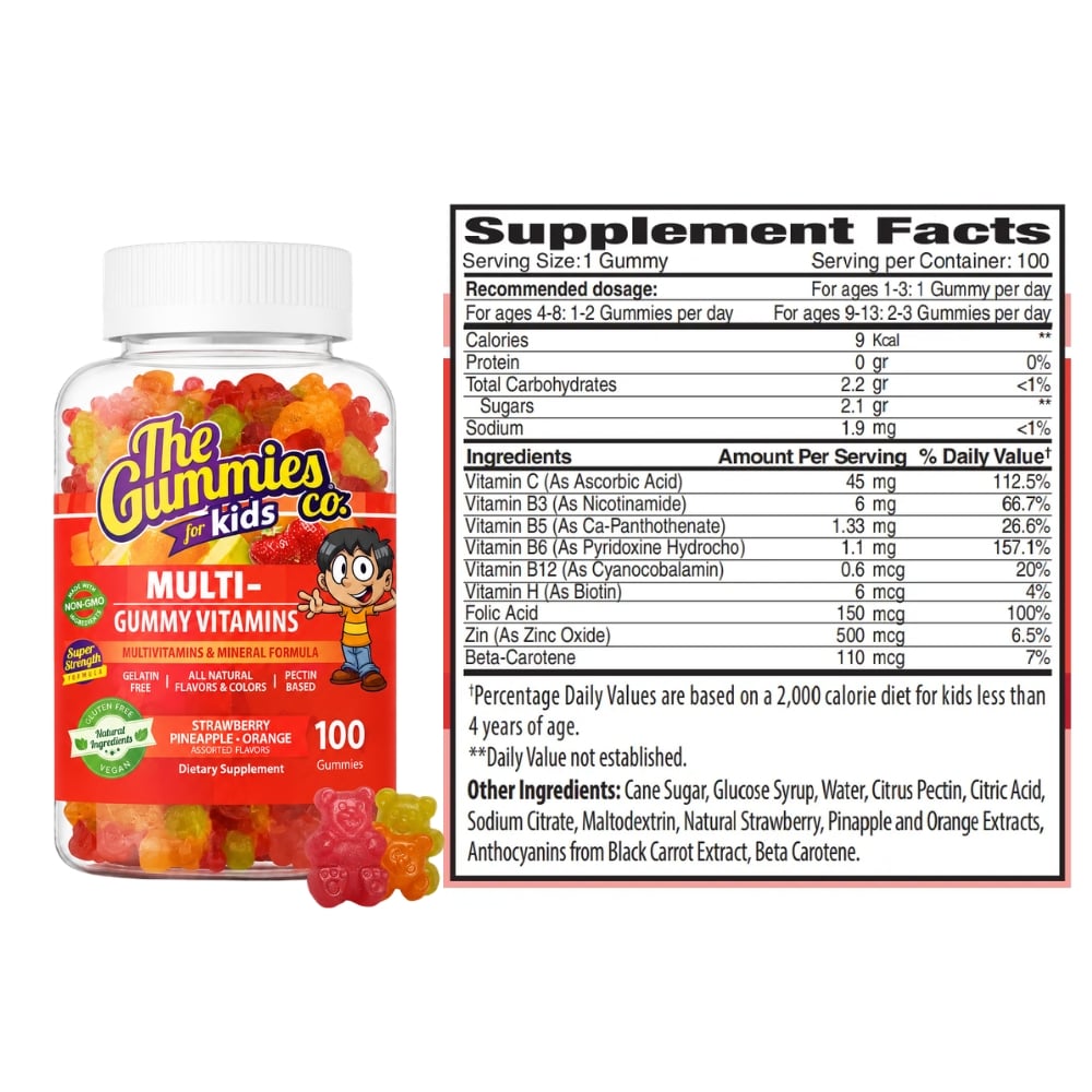 THE GUMMIES CO PARA NIÑOS GOMITAS MEGA MULTIVITAMÍNICO FRESA Y PIÑA - 4