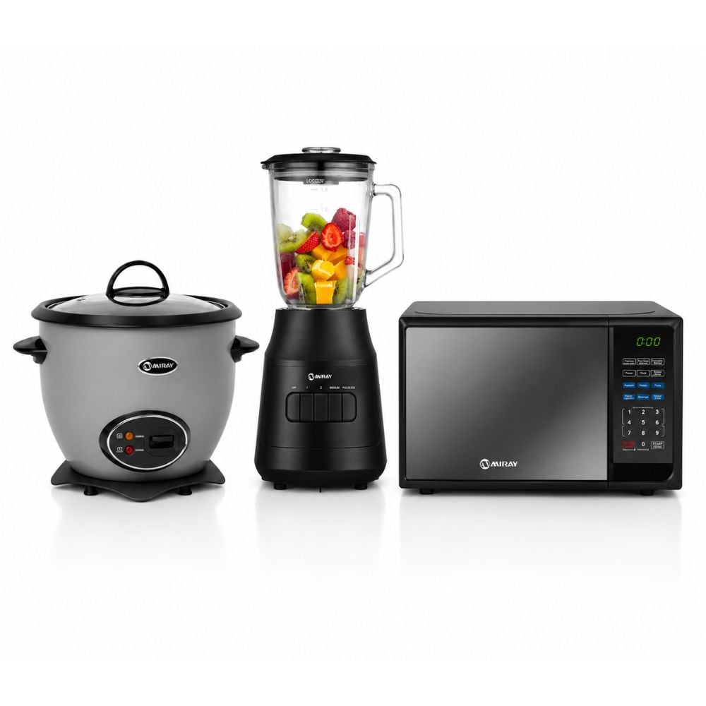COMBO MIRAY OLLA ARROCERA GRIS 1.5L + LICUADORA 1.5L 600W + HORNO MICROONDAS 20L - 1