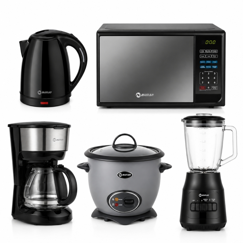 PENTACOMBO MIRAY OLLA ARROCERA GRIS 1.5L + LICUADORA 1.5L 600W + HORNO MICROONDAS 20L + HERVIDOR 1.8 LITROS NEGRO + CAFETERA 6 TA - 1