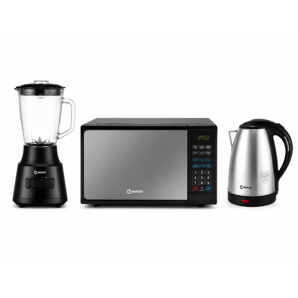 COMBO MIRAY LICUADORA 1.5L 600W + HORNO MICROONDAS 20L + HERVIDOR 1.8 LITROS PLATA - 1