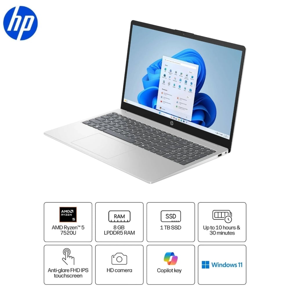 LAPTOP HP 15-FC0025WM AMD RYZEN 5 7520U 8GB 1TB SSD 15.6” PLATA - 1