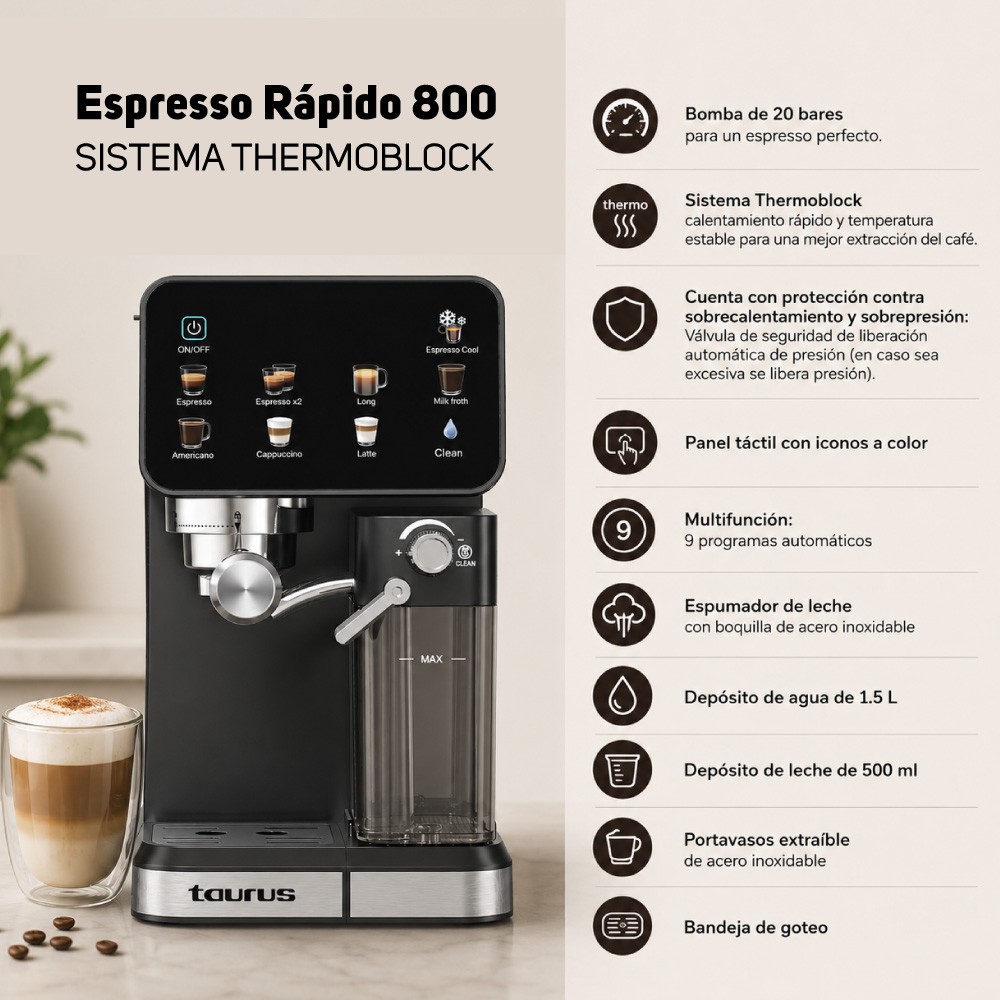 CAFETERA TAURUS ESPRESSO RAPIDO 800 - 5