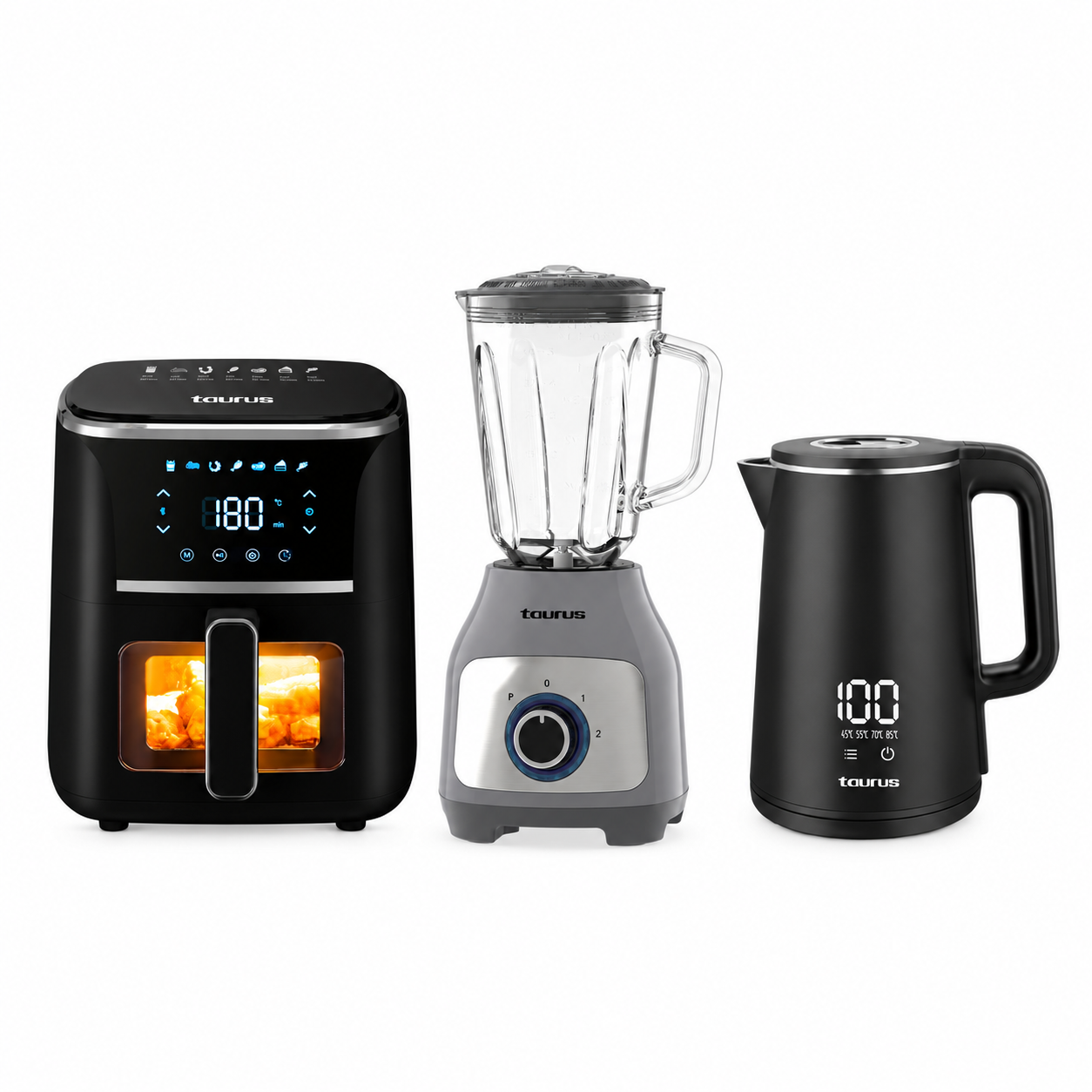 TRICOMBO TAURUS FREIDORA DE AIRE 5L + HERVIDOR ELÉCTRICO DIGITAL 1.8L + LICUADORA PREMIUM 1.5L - 1
