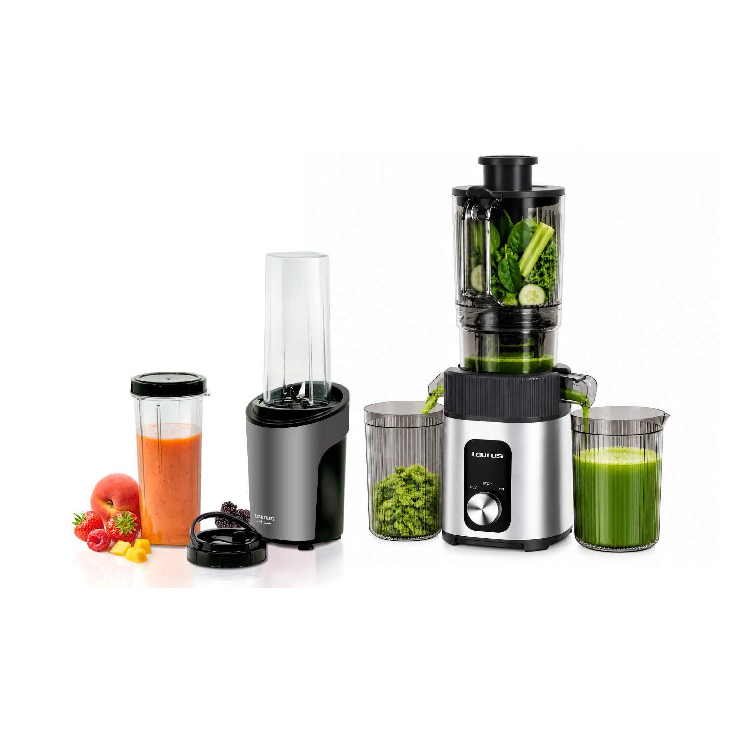 COMBO TAURUS EXTRACTOR DE JUGOS PRENSA LENTA SLOW JUICER + LICUADORA SHAKE AWAY 2.0 - 1