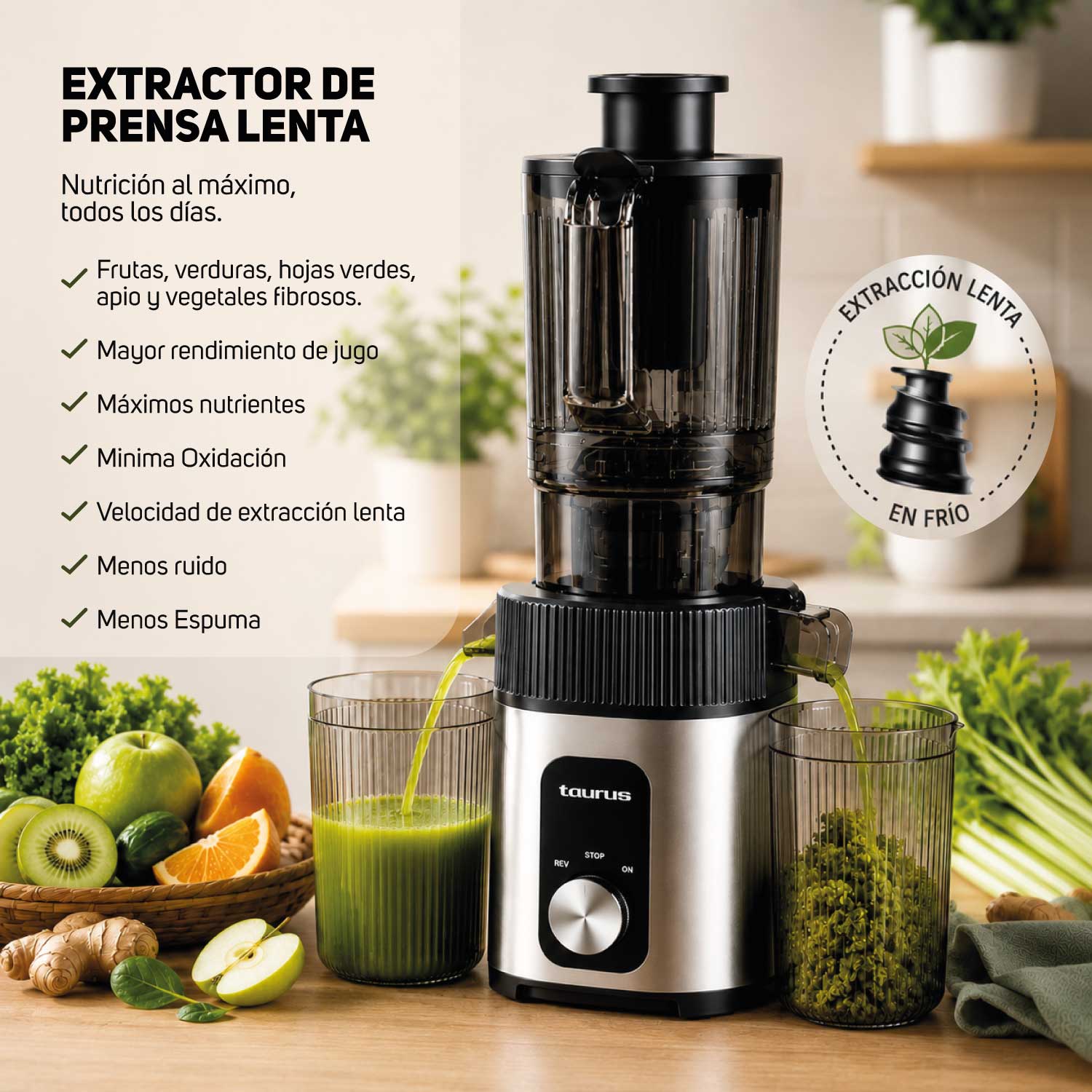 COMBO TAURUS EXTRACTOR DE JUGOS PRENSA LENTA SLOW JUICER + LICUADORA SHAKE AWAY 2.0 - 5