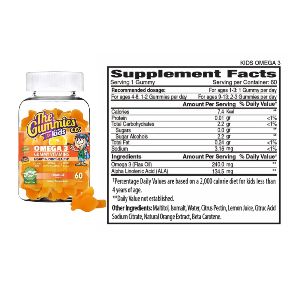 COMBO THE GUMMIES CO. PARA NIÑOS OMEGA 3 60 GOMITAS NARANJA + MEGA MULTIVITAMÍNICO GOMITAS FRESA Y PIÑA - 5
