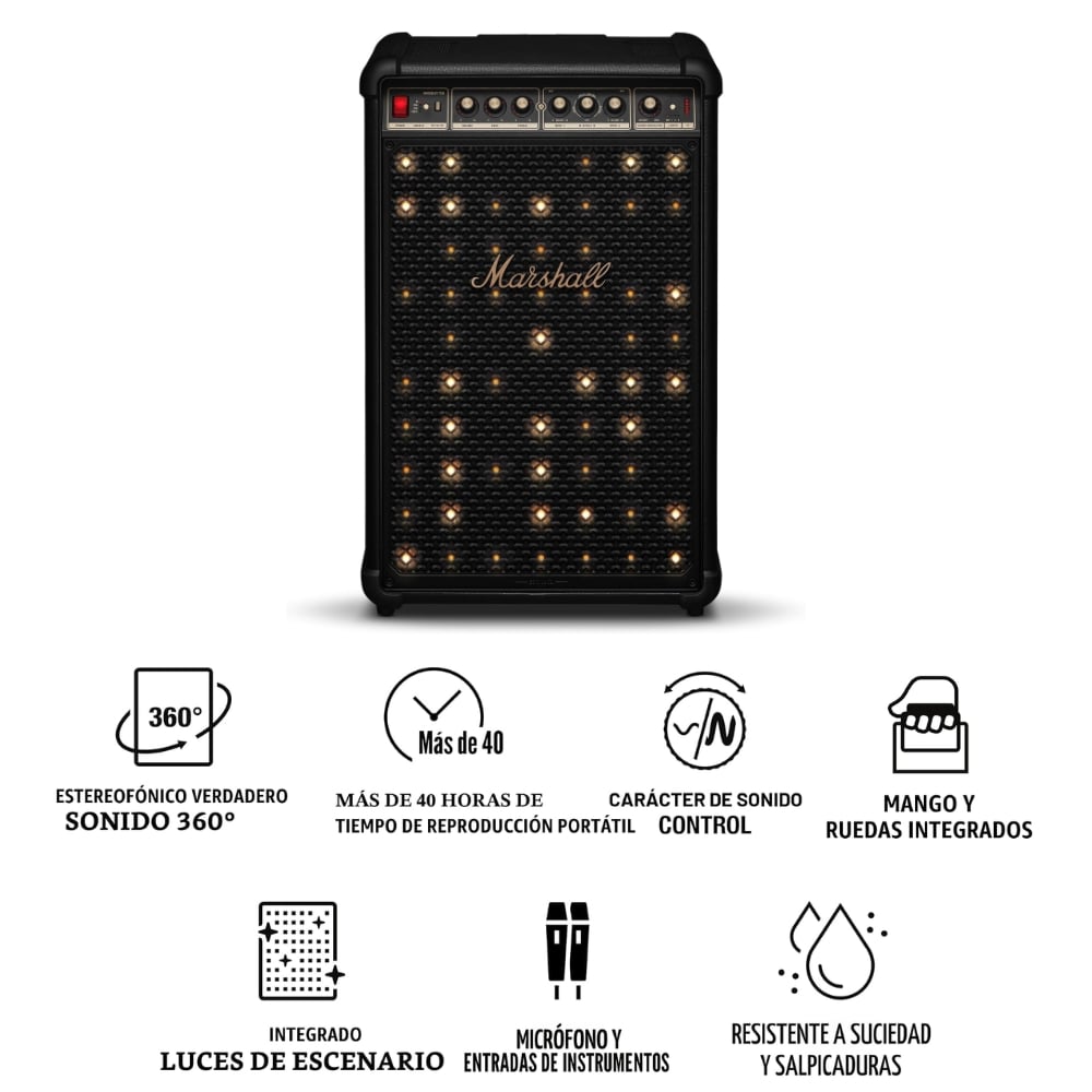 PARLANTE MARSHALL BROMLEY 750 NEGRO 40 HORAS 500W CON LUCES Y RUEDAS - 4