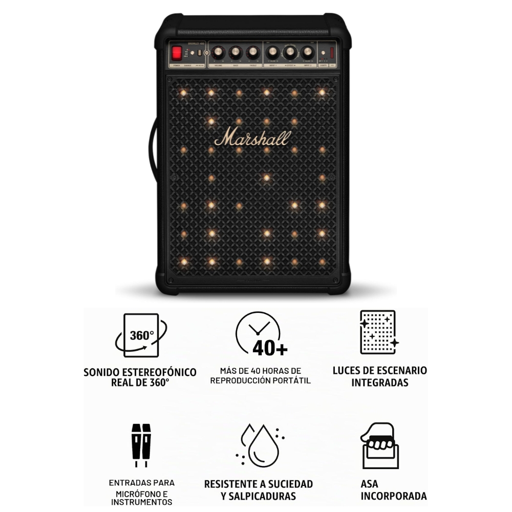 PARLANTE MARSHALL BROMLEY 450 NEGRO 40 HORAS 400W CON LUCES Y ASA - 6