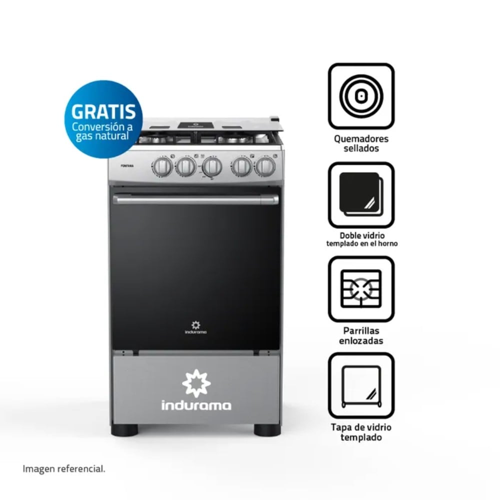 COCINA INDURAMA FONTANA A GAS 4 HORNILLAS - GRIS - 1