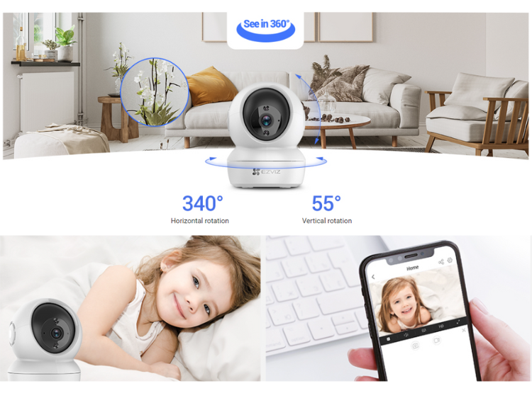 CÁMARA SEGURIDAD EZVIZ H6C - 64SD WIFI H6C 2K 360º INTERIORES + MICRO SD 64 GB HASTA 256 GB - 3