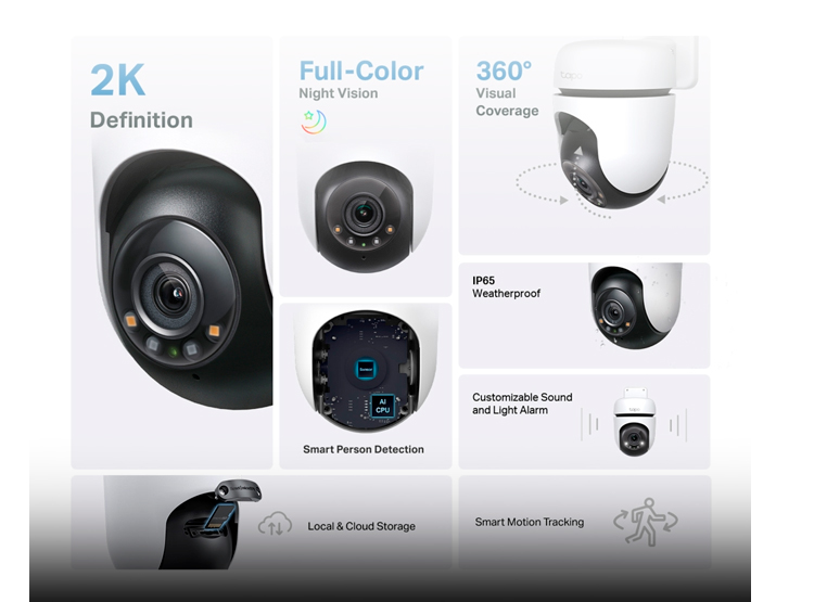 CÁMARA DE SEGURIDAD WI-FI DE 360º PARA EXTERIORES CON RESOLUCIÒN 2K TAPO C510W TP-LINK + MICRO SD 128GB - 2