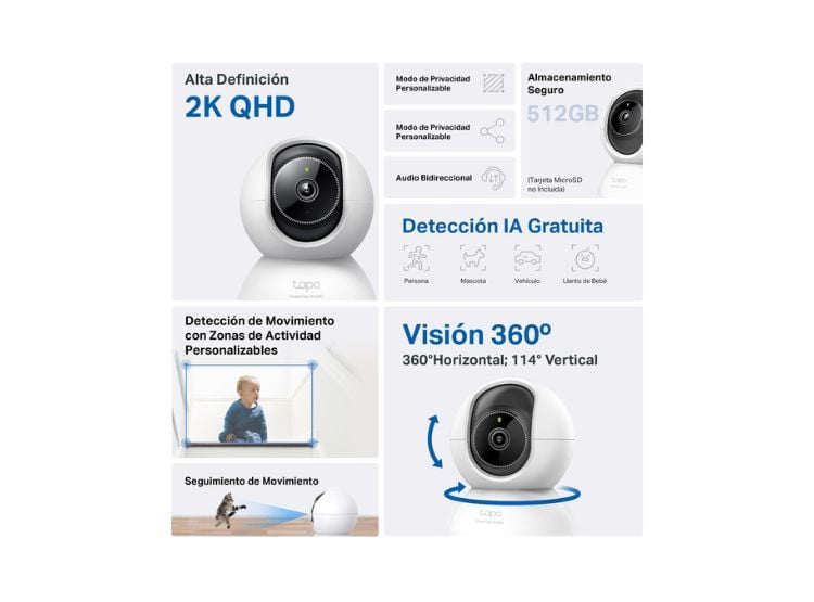 CÁMARA DE SEGURIDAD TAPO C220 IP GIRATORIA 360° 2K 4MP + MICRO SD128GB - 2