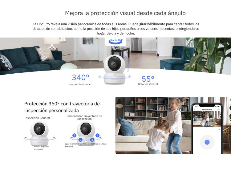 CÁMARA DE SEGURIDAD WIFI H6C 2K 3MP + MICRO SD 64GB PARA INTERIORES EZVIZ - 3