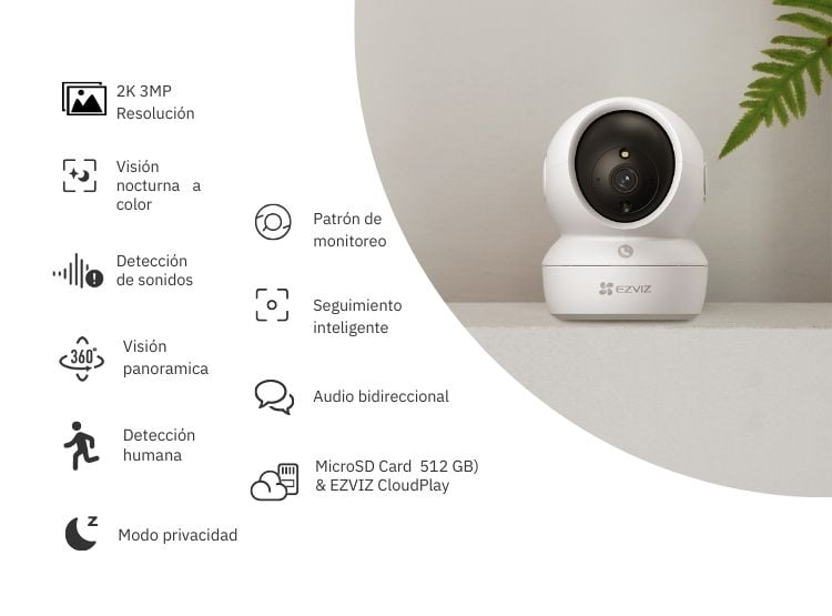 CÁMARA DE SEGURIDAD WIFI H6C 2K 3MP + SOPORTE DE MONTAJE PARA INTERIORES EZVIZ - 4