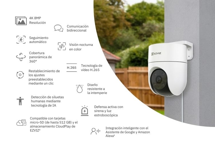 CÁMARA DE SEGURIDAD WIFI H8C 4K 8MP + MICRO SD 64GB PARA EXTERIORES EZVIZ - 2
