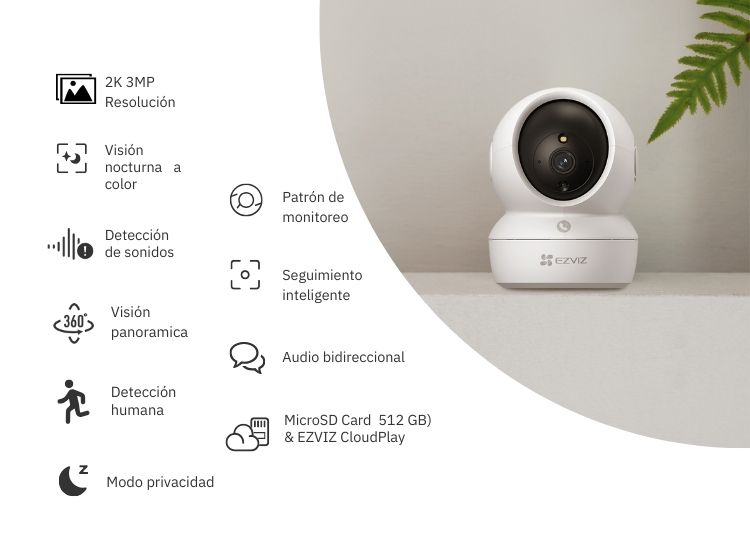 CÁMARA DE SEGURIDAD WIFI H6C 2K 3MP + SOPORTE DE MONTAJE + MICRO SD 64GB PARA INTERIORES EZVIZ - 4