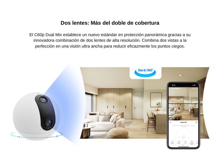 CÁMARA SEGURIDAD EZVOZ C60P DUAL 2K 3MP + MICRO SD 128GB WIFI VISIÓN 360 CON BOTON LLAMADA - 2