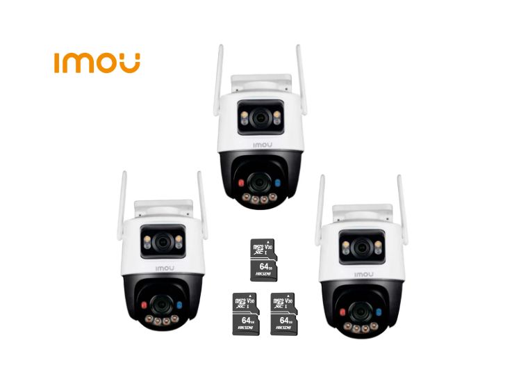 KIT DE 3 CÁMARA SEGURIDAD IMOU WI-FI CRUISER DUAL 5MP + 5MP + MICRO SD 64GB 360° NOCHE COLOR - 1
